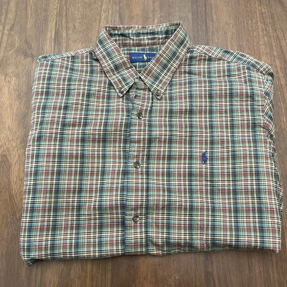 Polo Ralph Lauren Mens XL Classic Fit Green Plaid Flannel Button Down Shirt
